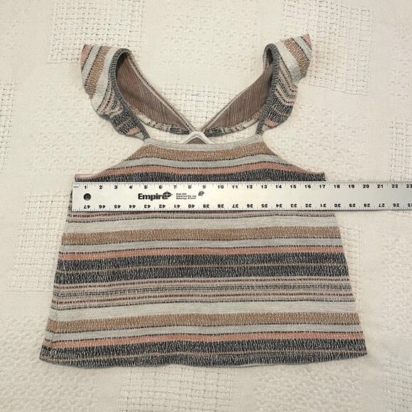 Madewell large striped ruffle cap sleeve textured top TS 4672 - Picture 3 of 7